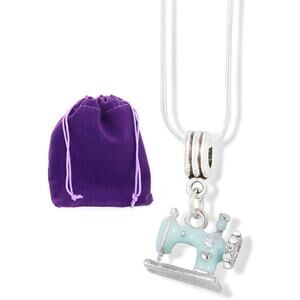 Sewing Machine Light Blue Charm Snake Chain Necklace